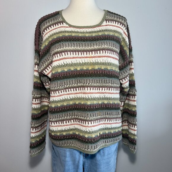 Curio Hand Knit Women's Sweater, Neutral Stripe, Size L, Cotton/Ramie Blend - Picture 8 of 8
